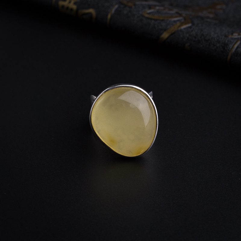 波罗的海天然银镶蜜蜡戒指 - 红掌柜