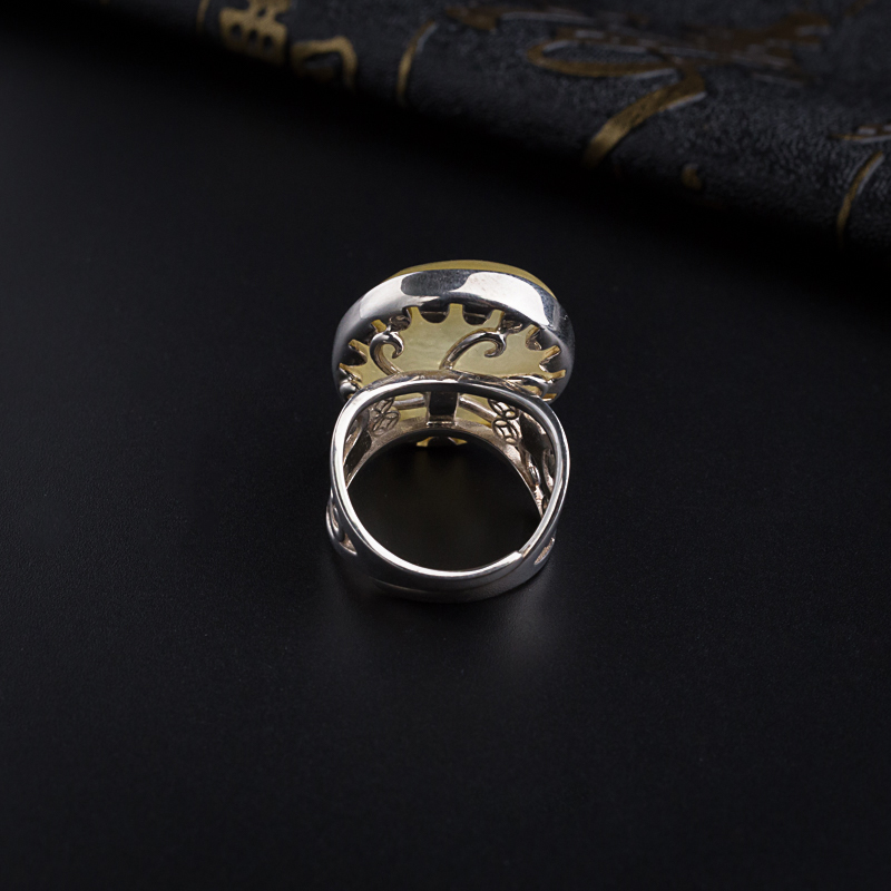 天然银镶蜜蜡戒指 - 红掌柜