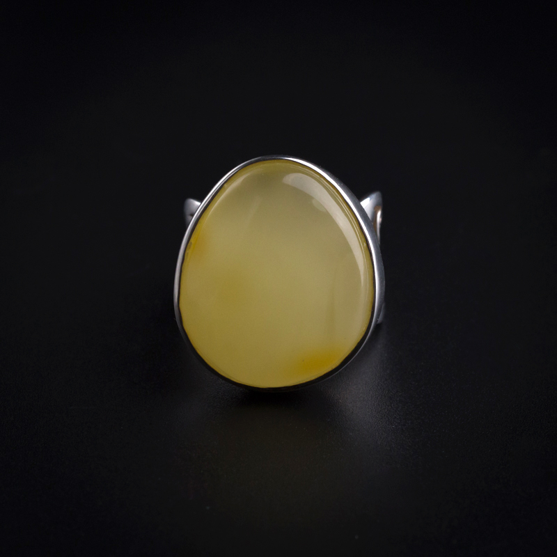 波罗的海天然银镶蜜蜡戒指 - 红掌柜