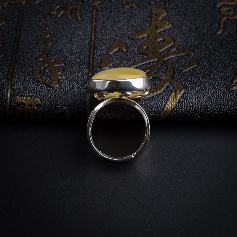 银镶蜜蜡戒指 - 红掌柜