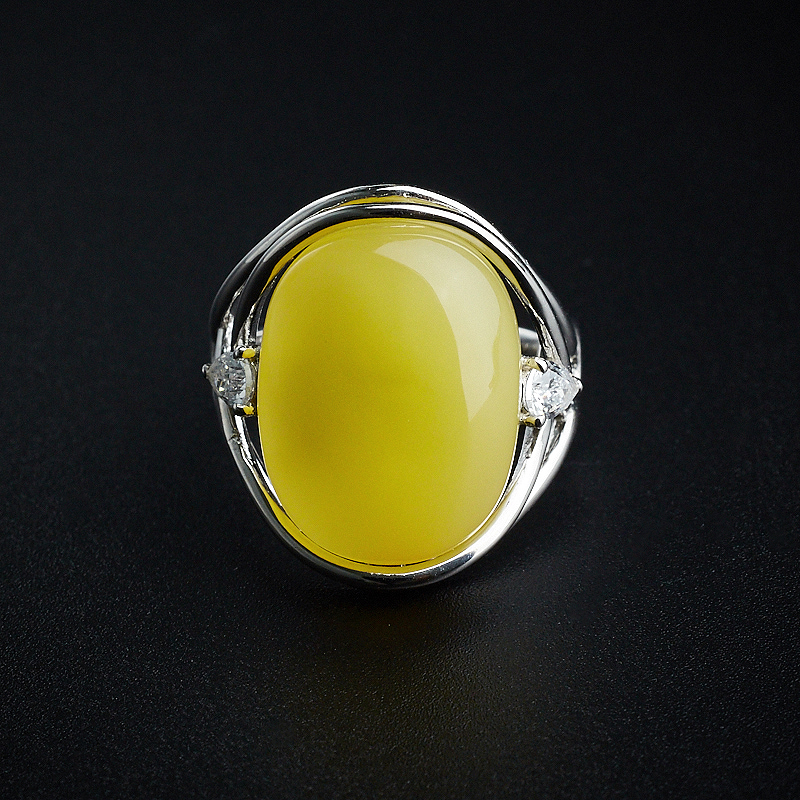 银镶满蜜鸡油黄蜜蜡戒指-红掌柜