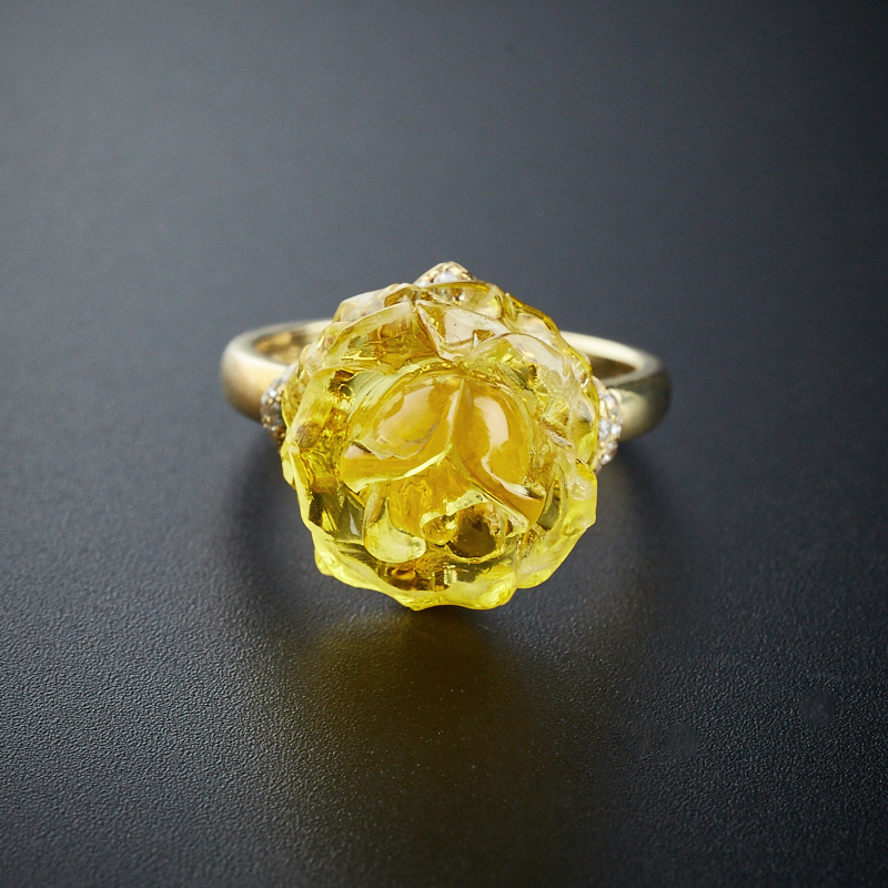 银镶金珀玫瑰花戒指-红掌柜