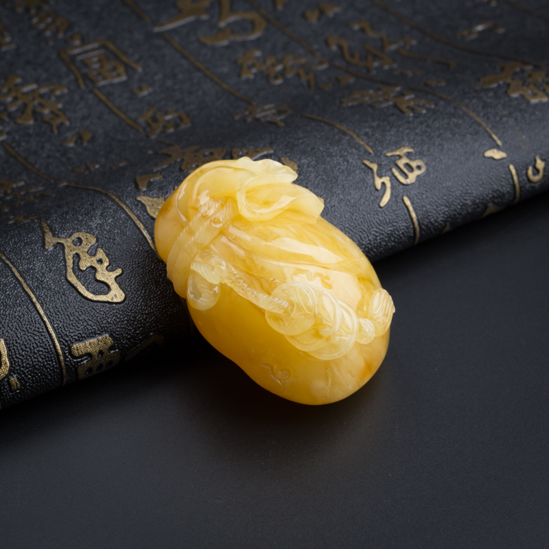 天然满蜜鸡油黄蜜蜡钱袋吊坠-红掌柜