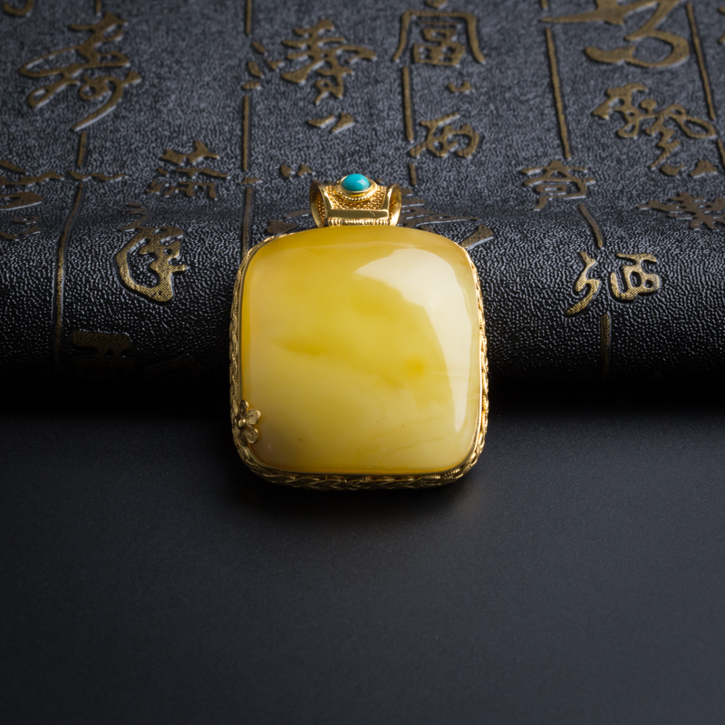 银镶掐丝波罗的海天然蜜蜡吊坠-红掌柜