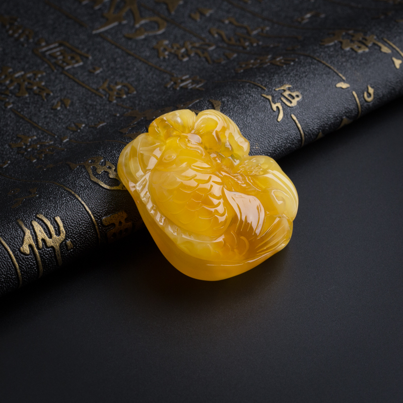 天然蜜蜡年年有余吊坠-红掌柜