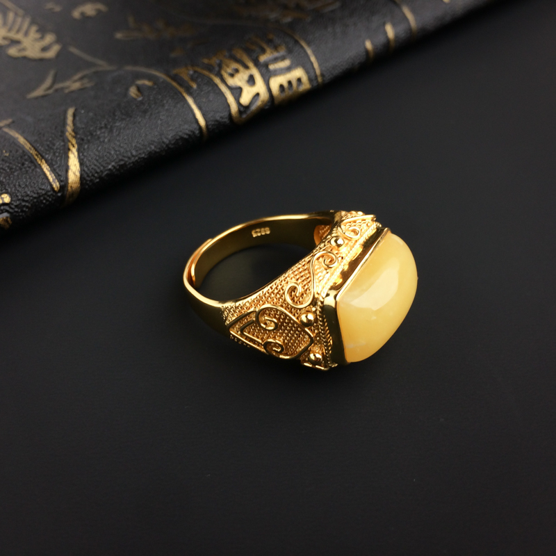 满蜜鸡油黄蜜蜡戒指-红掌柜