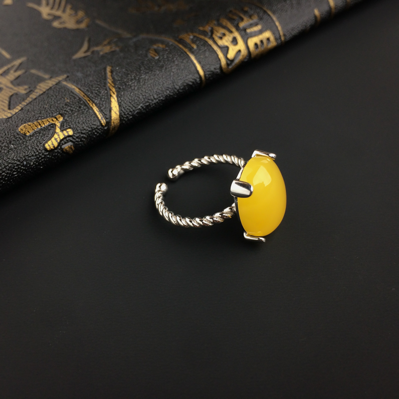 满蜜鸡油黄蜜蜡戒指-红掌柜