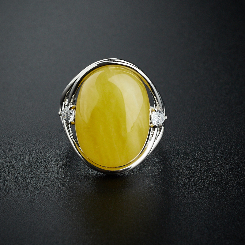 银镶蜜蜡戒指-红掌柜