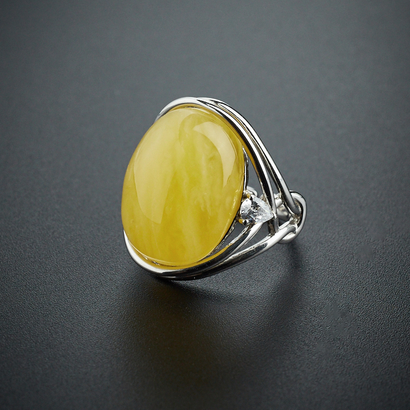 银镶蜜蜡戒指-红掌柜