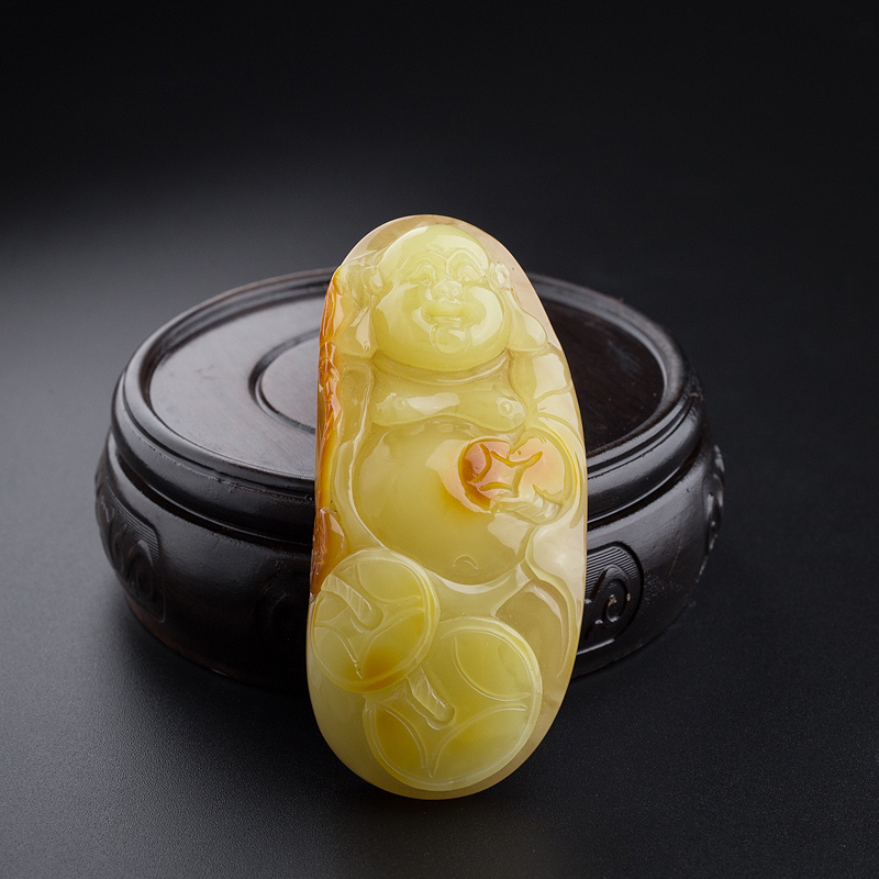 满黄蜜蜡弥勒佛吊坠-红掌柜