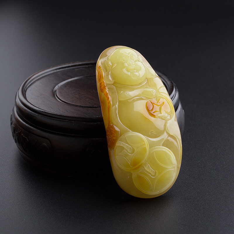 蜜蜡弥勒佛吊坠-红掌柜