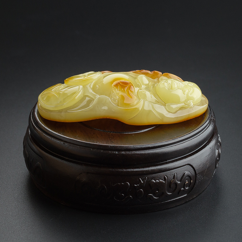 带皮蜜蜡弥勒佛吊坠-红掌柜