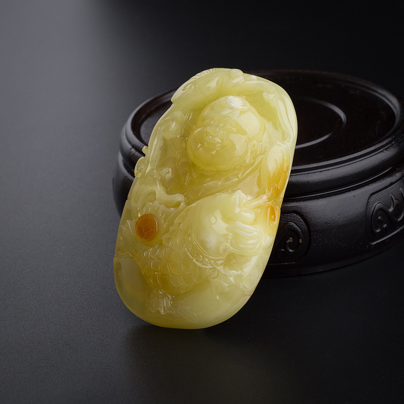 满黄蜜蜡送财童子吊坠 - 红掌柜