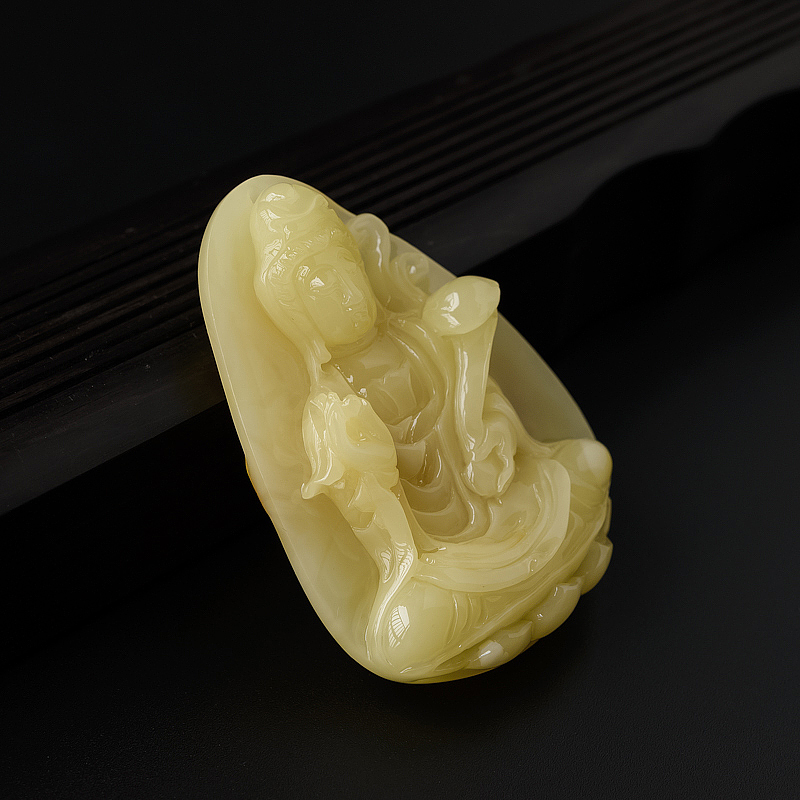 天然满黄蜜蜡观音吊坠 - 红掌柜