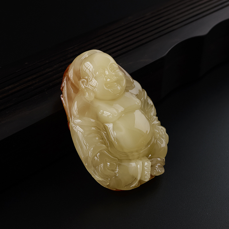 天然满黄蜜蜡弥勒佛吊坠 - 红掌柜