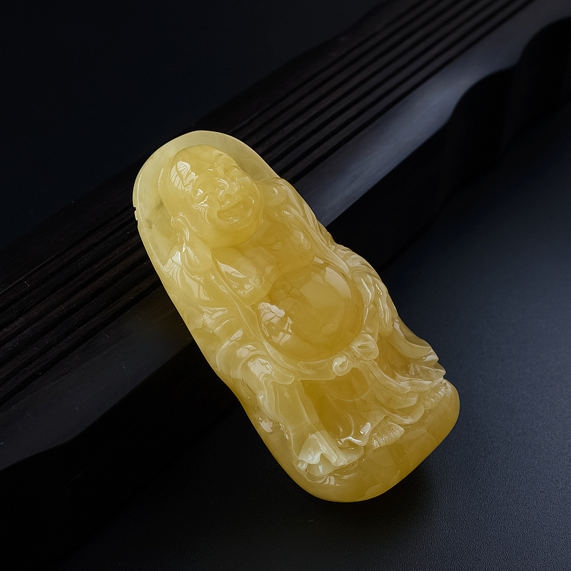 天然满黄满蜜蜜蜡弥勒佛吊坠 - 红掌柜