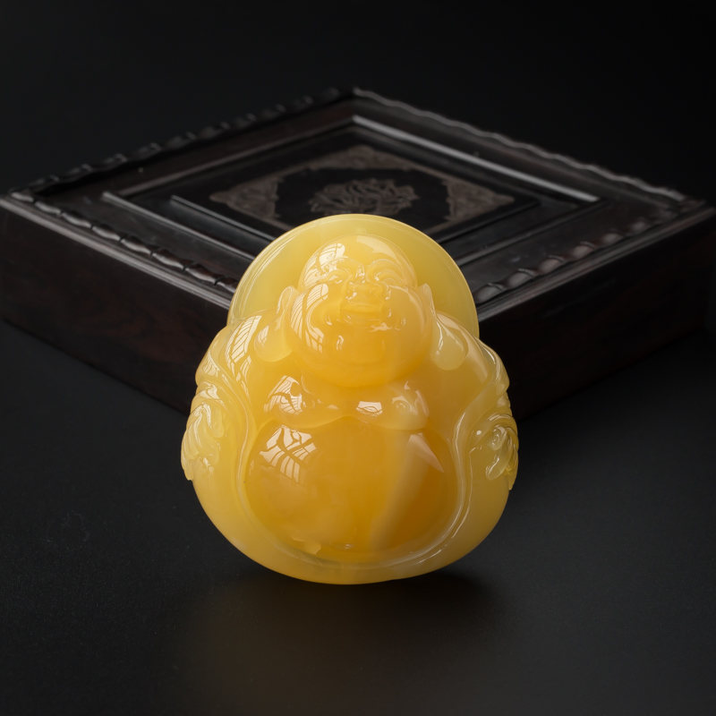 鸡油黄蜜蜡弥勒佛吊坠-红掌柜