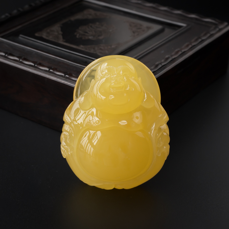 鸡油黄蜜蜡弥勒佛吊坠-红掌柜