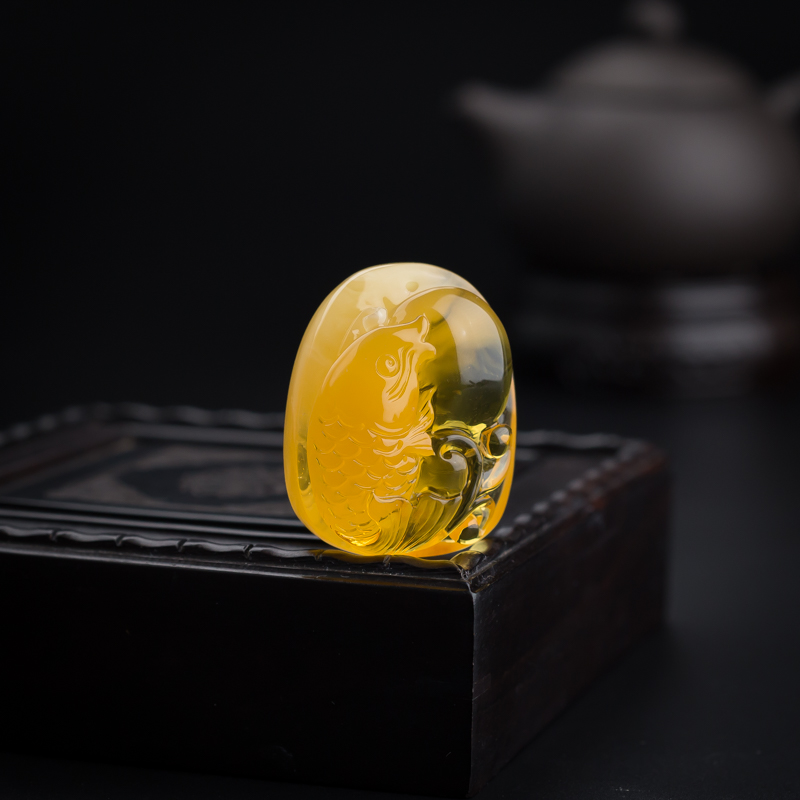 金绞蜜鸡油黄蜜蜡鱼吊坠-红掌柜