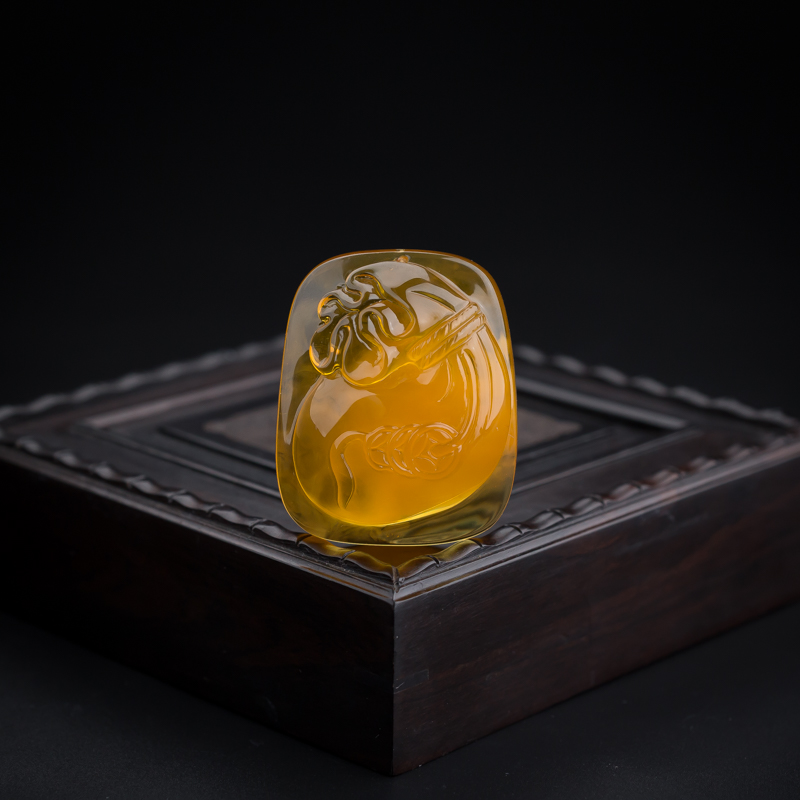 天然金绞蜜鸡油黄蜜蜡钱袋吊坠-红掌柜