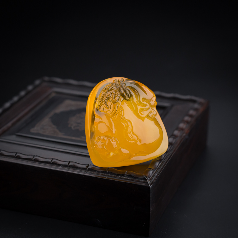 金包蜜鸡油黄蜜蜡钱袋吊坠-红掌柜