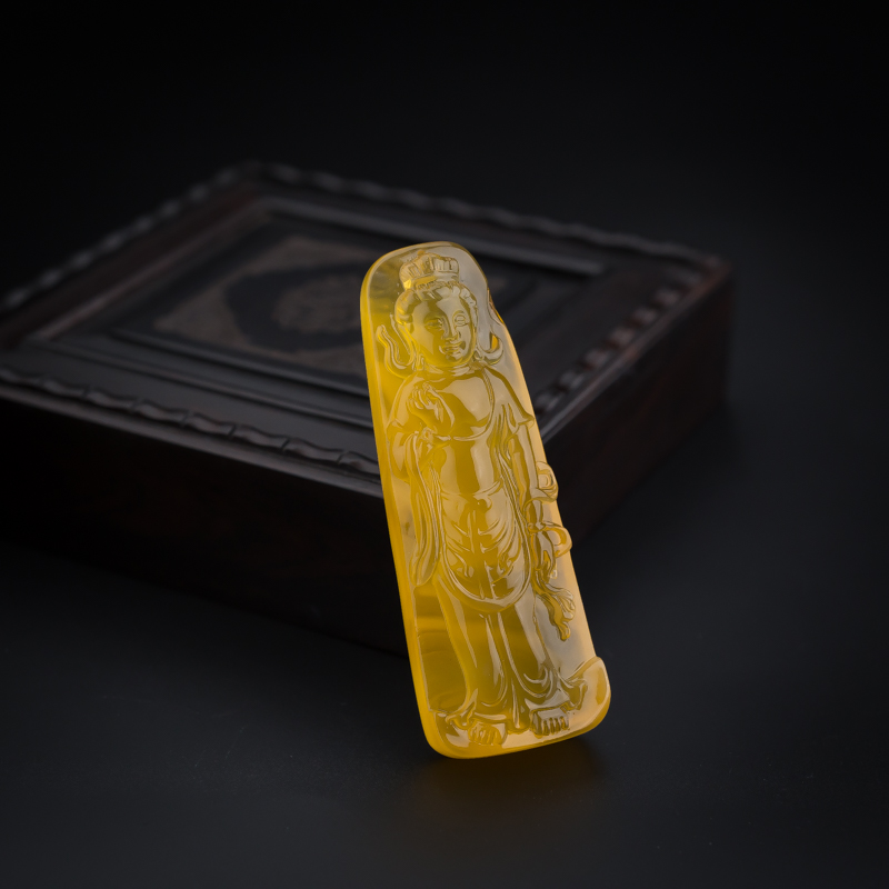 天然鸡油黄蜜蜡观音吊坠-红掌柜