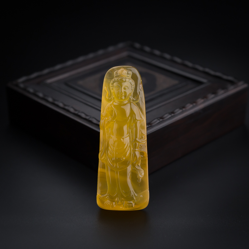 波罗的海天然鸡油黄蜜蜡观音吊坠-红掌柜