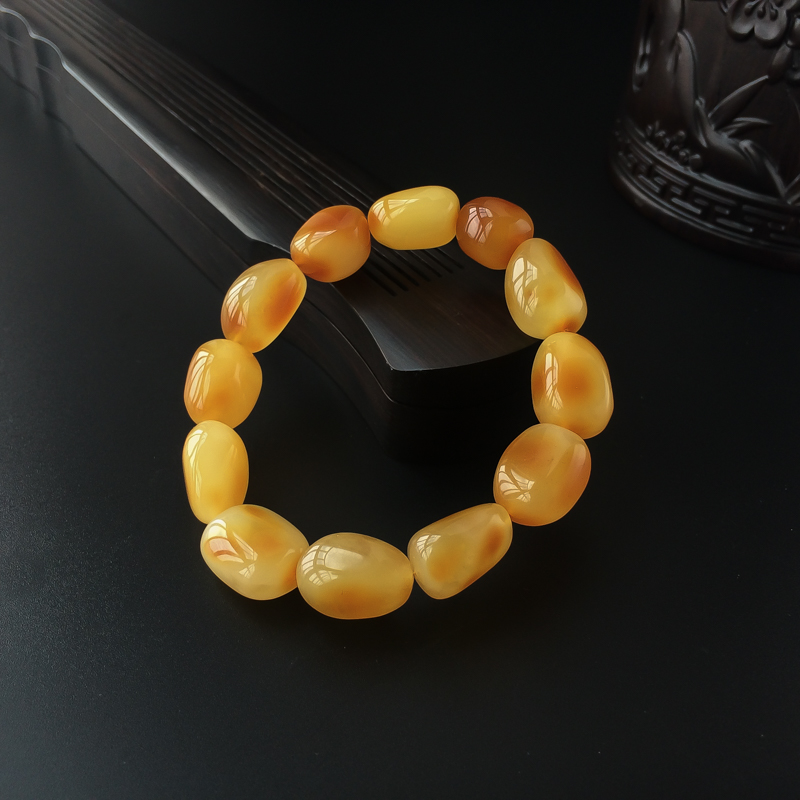 天然鸡油黄蜜蜡随形手串-红掌柜