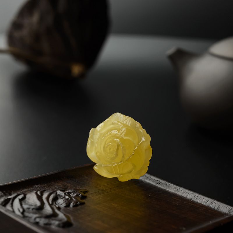 天然金包蜜柠檬黄蜜蜡牡丹吊坠-红掌柜