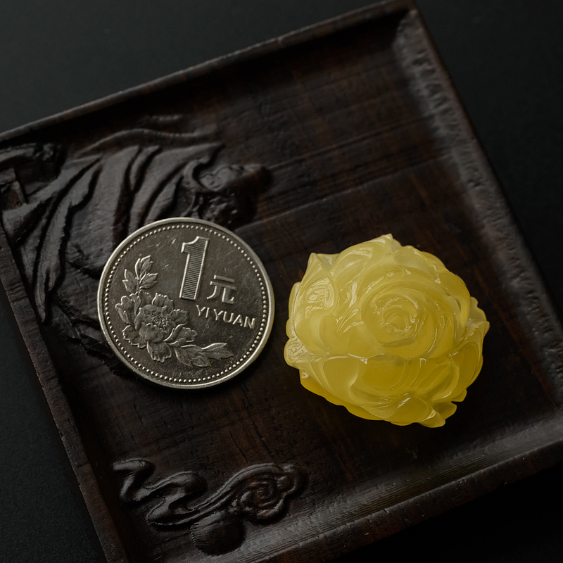 金包蜜柠檬黄蜜蜡牡丹吊坠-红掌柜