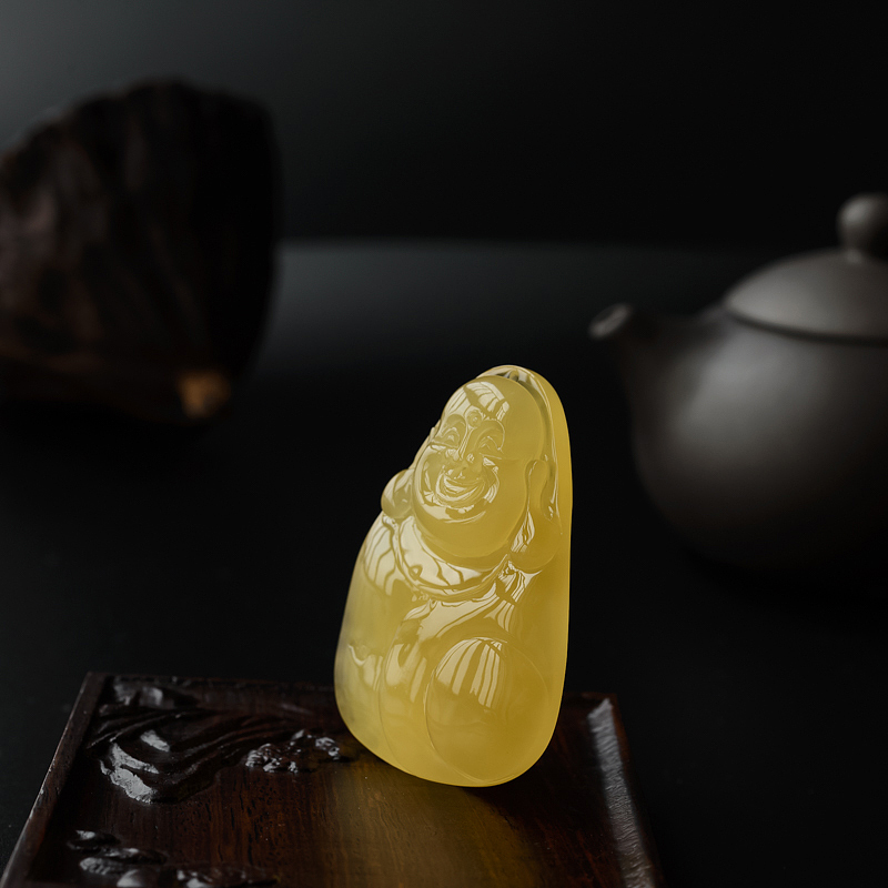 天然金包蜜鸡油黄蜜蜡佛吊坠-红掌柜