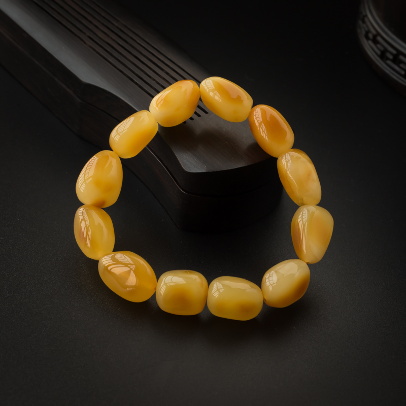 鸡油黄蜜蜡随形手串-红掌柜