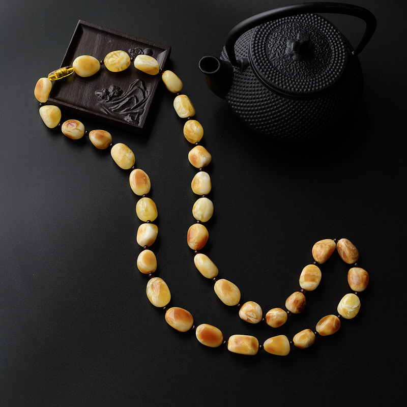 天然白花蜜蜜蜡随形项链-红掌柜