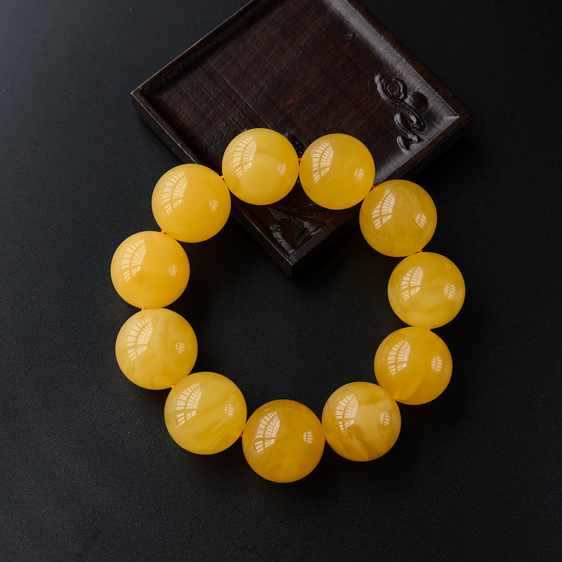 22mm天然满蜜鸡油黄蜜蜡单圈手串-红掌柜