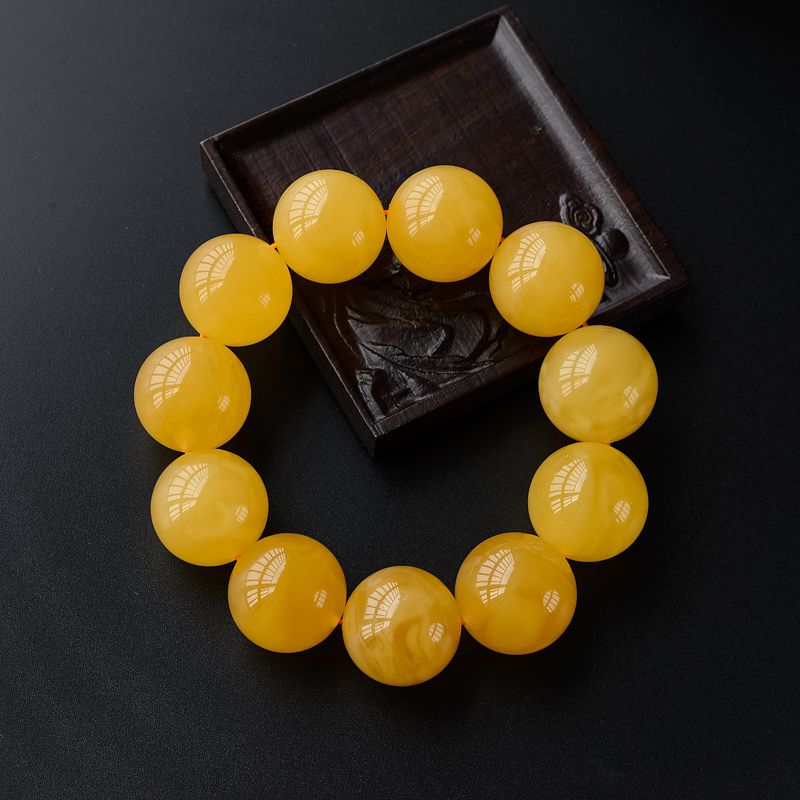 22mm天然鸡油黄蜜蜡单圈手串-红掌柜
