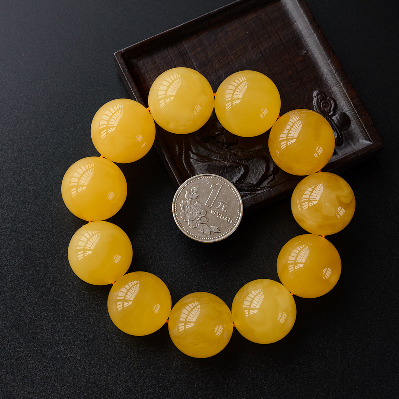 满蜜鸡油黄蜜蜡单圈手串-红掌柜