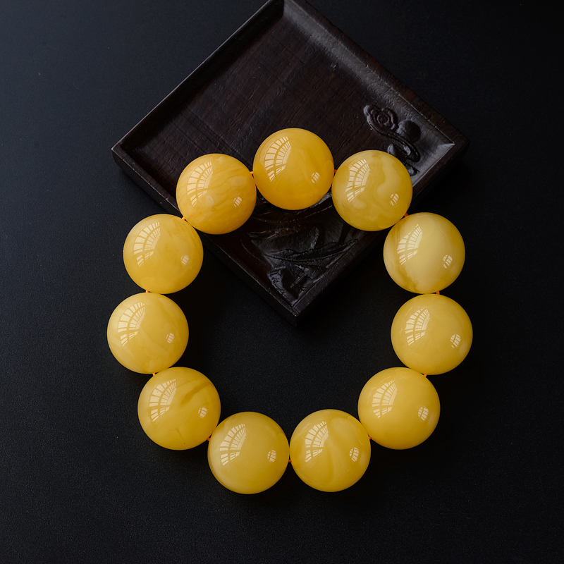 22mm天然满蜜鸡油黄蜜蜡单圈手串-红掌柜