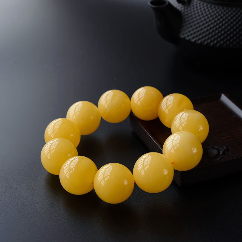 天然满蜜鸡油黄蜜蜡单圈手串-红掌柜