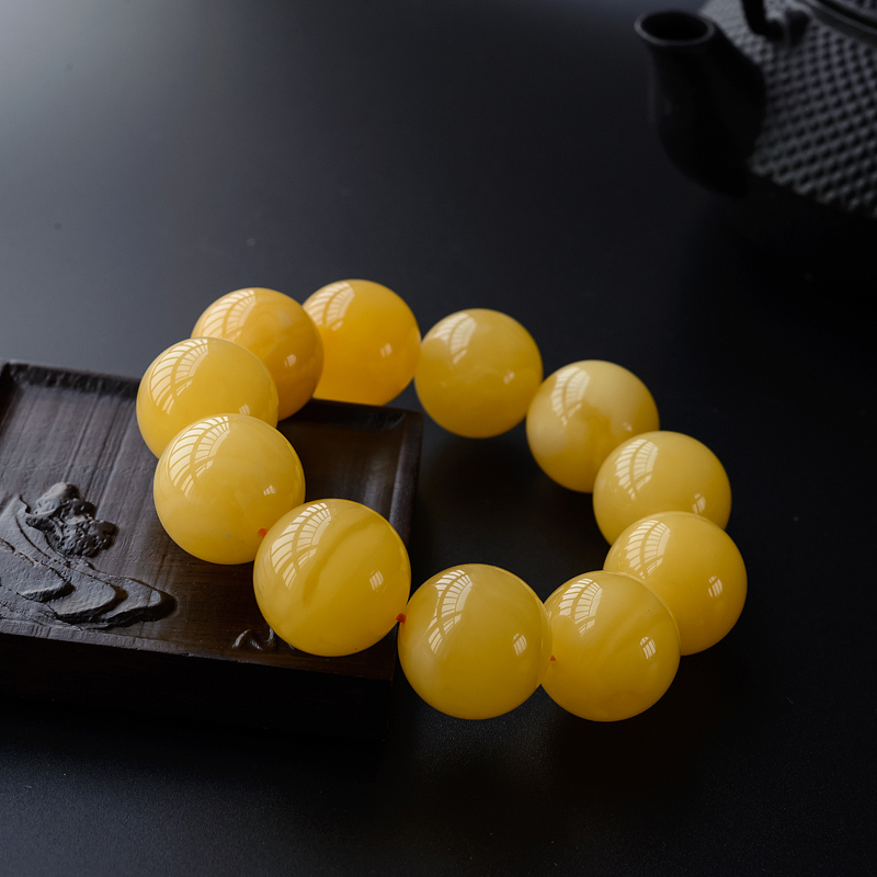 22mm满蜜鸡油黄蜜蜡单圈手串-红掌柜