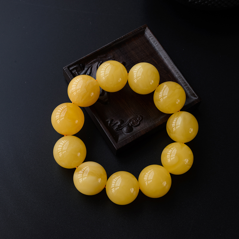 22mm天然鸡油黄蜜蜡单圈手串-红掌柜
