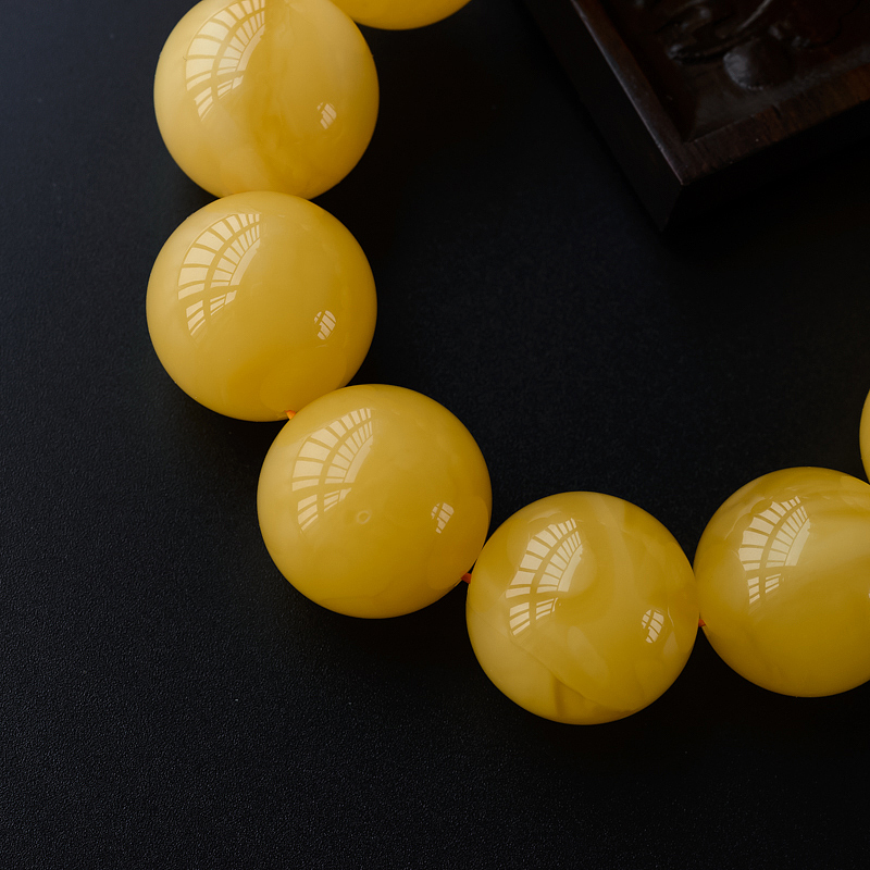 22mm天然满蜜鸡油黄蜜蜡手串-红掌柜