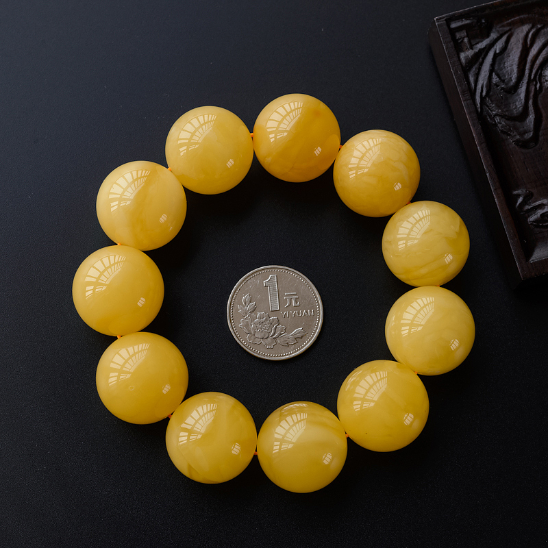 22mm鸡油黄蜜蜡单圈手串-红掌柜