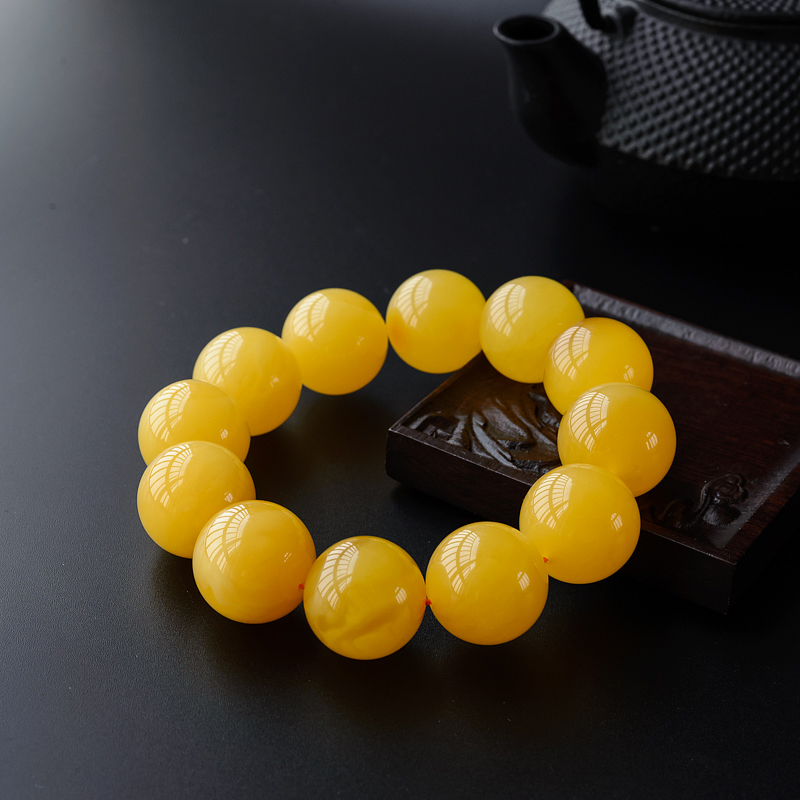 天然满蜜鸡油黄蜜蜡单圈手串-红掌柜