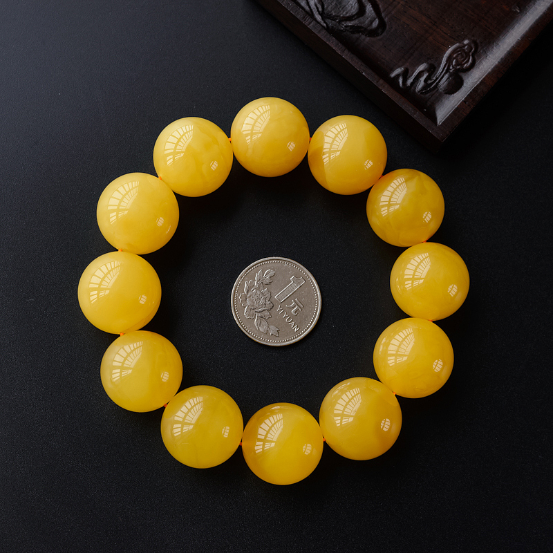 满蜜鸡油黄蜜蜡单圈手串-红掌柜