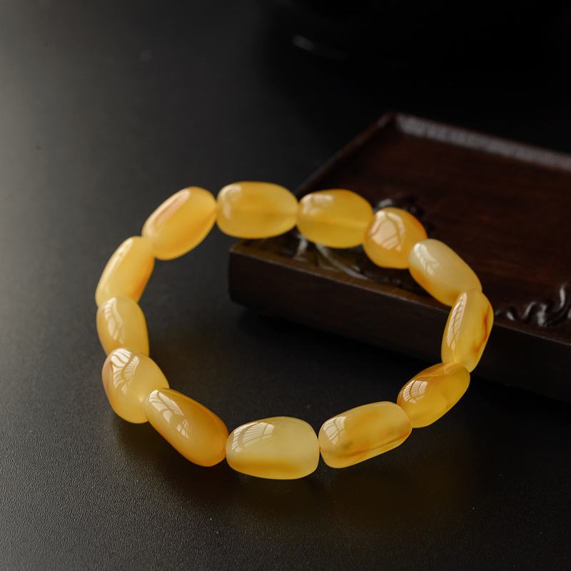 鸡油黄蜜蜡随形手串-红掌柜