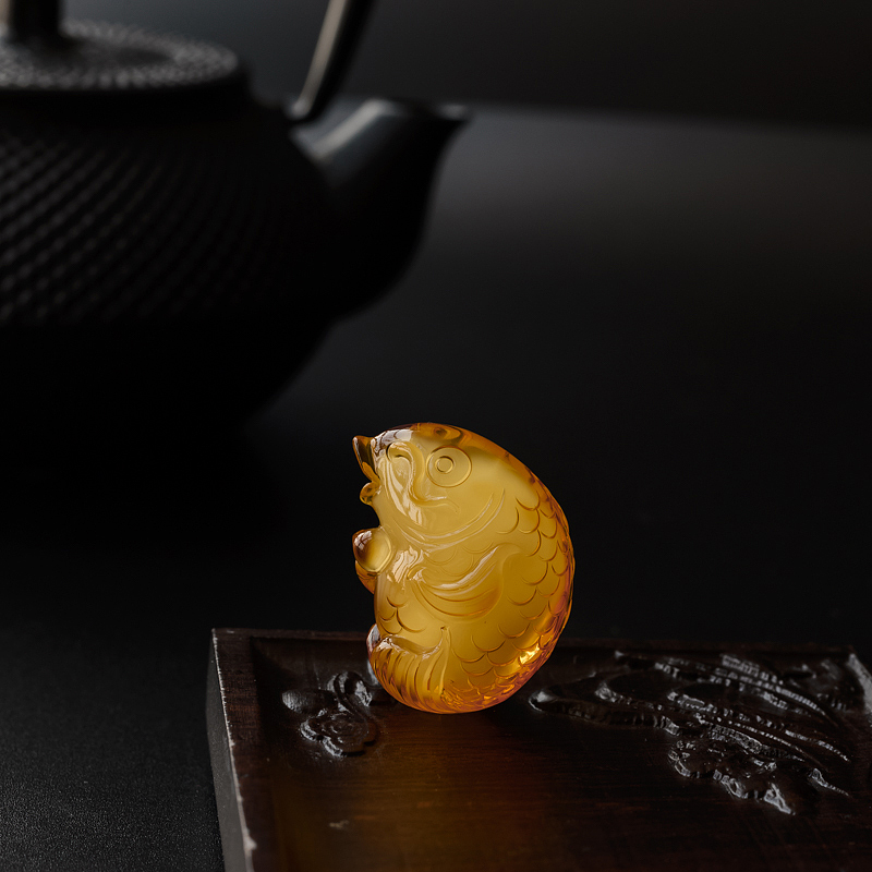 波罗的海天然金包蜜蜜蜡鱼吊坠 - 红掌柜