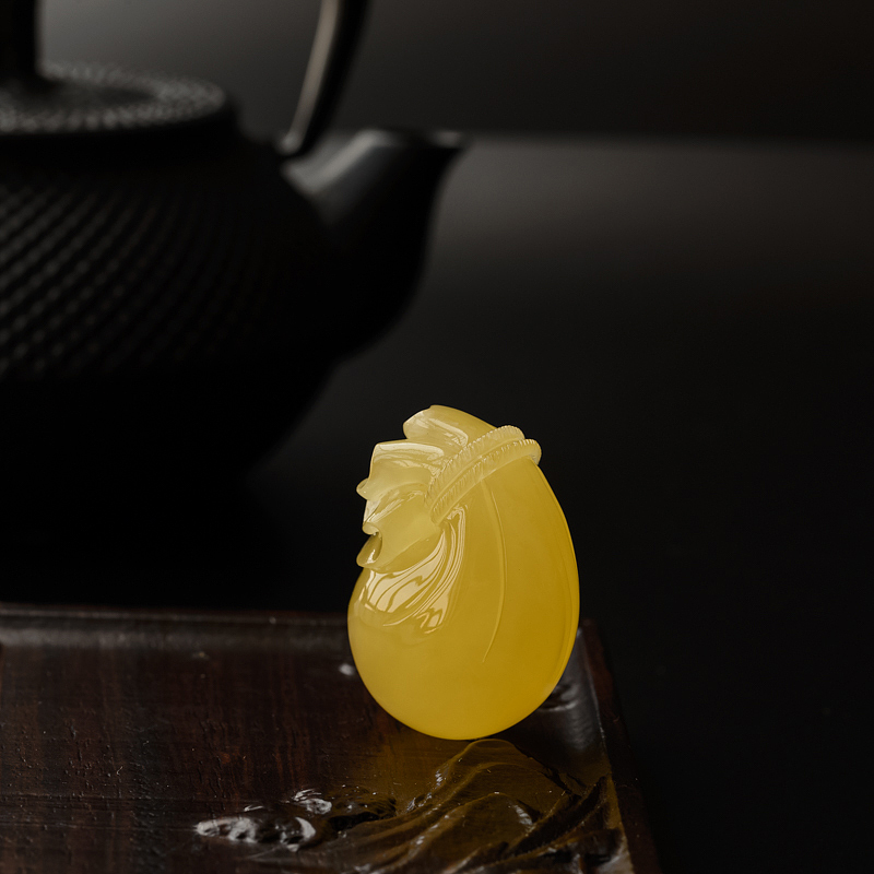 天然柠檬黄蜜蜡钱袋吊坠 - 红掌柜