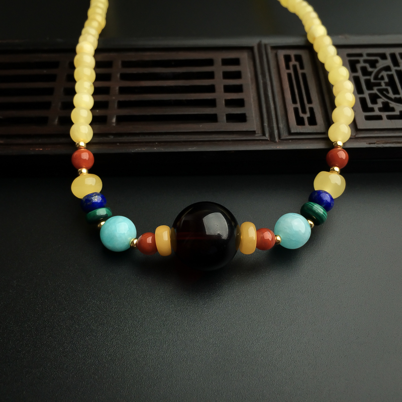 天然柠檬黄蜜蜡项链 - 红掌柜