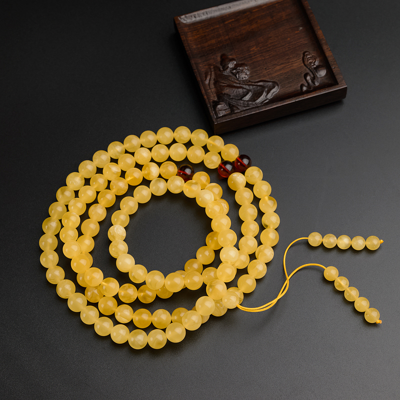 9mm鸡油黄蜜蜡佛珠-红掌柜
