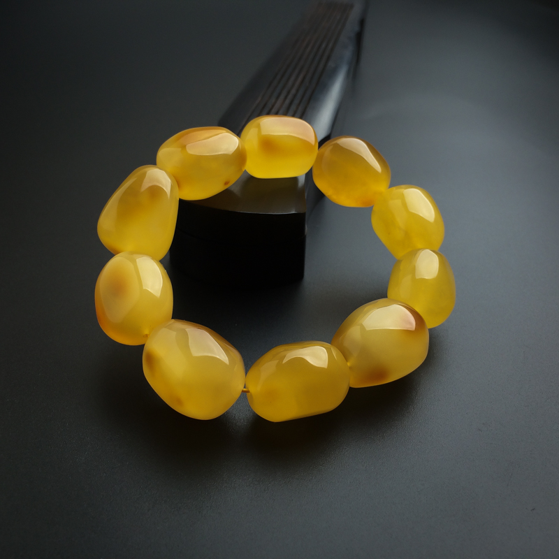 鸡油黄蜜蜡随形手串-红掌柜